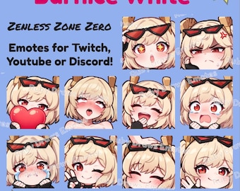 Burnice White Zenless Zone Zero Chibi style Emotes for Twitch, Youtube, Discord | Ready to use for Streaming Digital Download