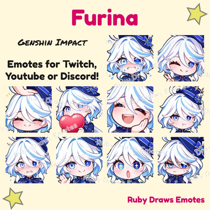 Furina Genshin Impact Chibi style Emotes for Twitch, Youtube, Discord | Ready to use for Streaming Digital Download