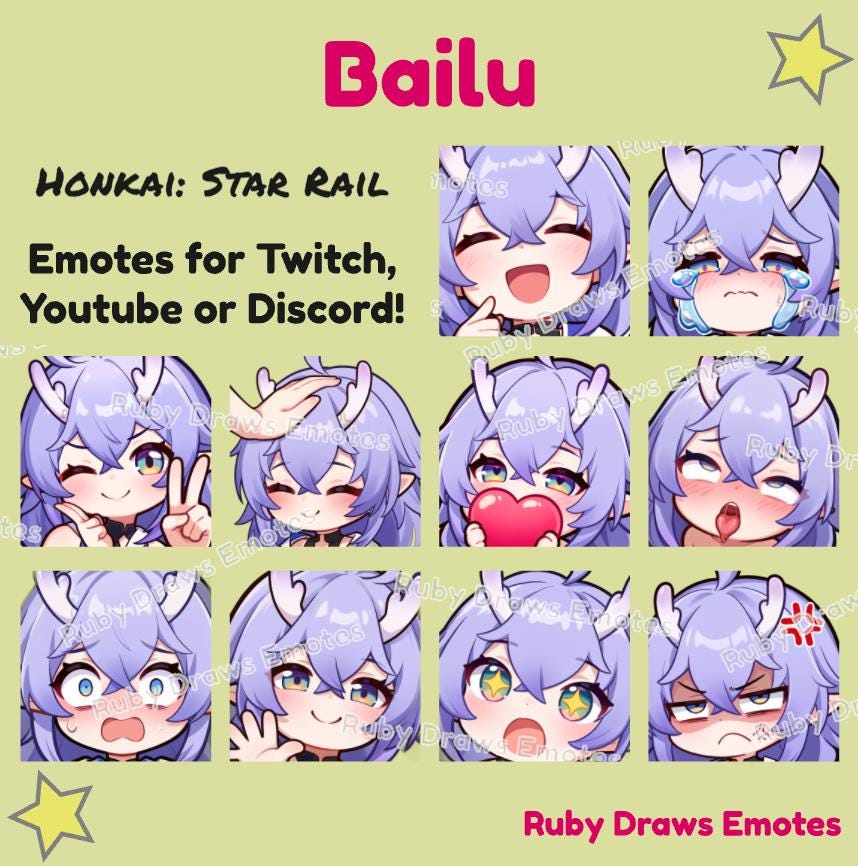 Bailu Honkai Star Rail Chibi style Emotes for Twitch, Youtube, Discord | Ready to use for Streaming Digital Download