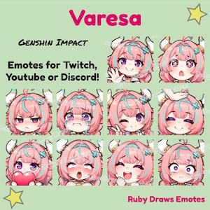 Varesa Genshin Imprint Chibi style Emotes für Twitch, Youtube, Discord | Gebrauchsfertig für Tracking-Digital-Download
