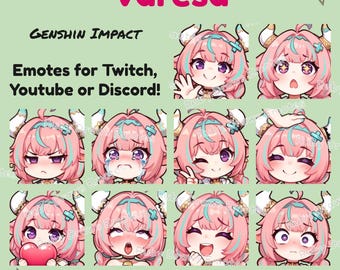 Varesa Genshin Impact Chibi style Emotes for Twitch, Youtube, Discord | Ready to use for Streaming Digital Download
