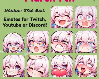 March 7th Honkai Star Rail Chibi style Emotes for Twitch, Youtube, Discord | Ready to use for Streaming Digital Download