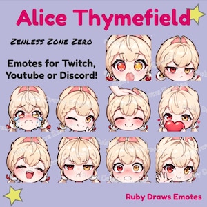 Alice Thymefield Zenless Zone Zero Chibi Style Emotes for Twitch ...
