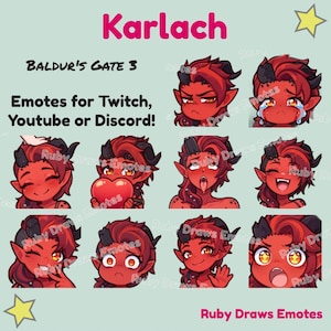 Karlach Baldur's Gate 3 emotes in chibi-stijl voor Twitch, Youtube en Discord | Klaar voor gebruik voor streaming digitale download