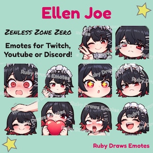 Ellen Joe Zenless Zone Zero Chibi style Emotes for Twitch, Youtube, Discord | Ready to use for Streaming Digital Download