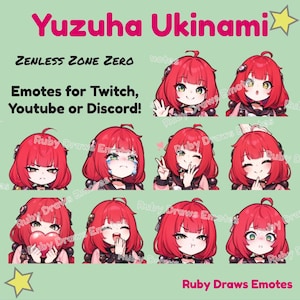 Emotes Yuzuha Ukinami Zenless Zone Zero style Chibi pour Twitch, Youtube, Discord | Prêt à l&#39;emploi pour le téléchargement numérique en continu