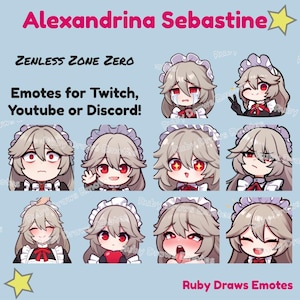 Rina (Alexandrina Sebastine) Emotes Zenless Zone Zero style Chibi pour Twitch, Youtube, Discord | Prêt à l&#39;emploi pour le téléchargement numérique en continu