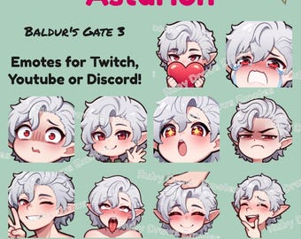 Astarion Baldur's Gate 3 Chibi style Emotes for Twitch, Youtube, Discord | Ready to use for Streaming Digital Download