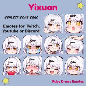 Emotes Yixuan Zenless Zone Zero style Chibi pour Twitch, Youtube, Discord | Prêt à l&#39;emploi pour le téléchargement numérique en continu