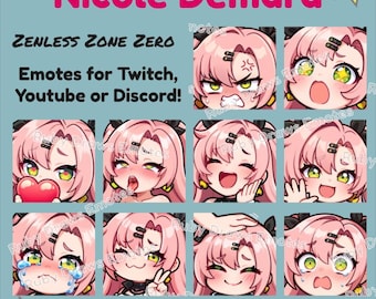 Nicole Demara Zenless Zone Zero Chibi style Emotes for Twitch, Youtube, Discord | Ready to use for Streaming Digital Download