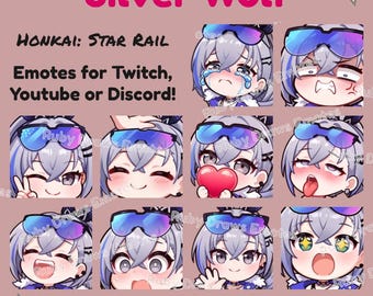 Silver Wolf Honkai Star Rail Chibi style Emotes for Twitch, Youtube, Discord | Ready to use for Streaming Digital Download
