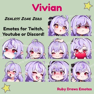 Vivian Zenless Zone Zero Chibi style Emotes for Twitch, Youtube, Discord | Ready to use for Streaming Digital Download
