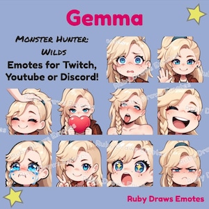 Gemma Monster Hunter Wilds Chibi style Emotes for Twitch, Youtube, Discord | Ready to use for Streaming Digital Download