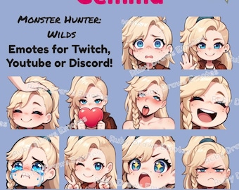 Gemma Monster Hunter Wilds Chibi style Emotes for Twitch, Youtube, Discord | Ready to use for Streaming Digital Download