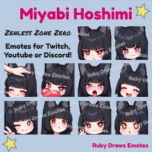 Miyabi Hoshimi Zenless Zone Zero Chibi style Emotes for Twitch, Youtube, Discord | Ready to use for Streaming Digital Download