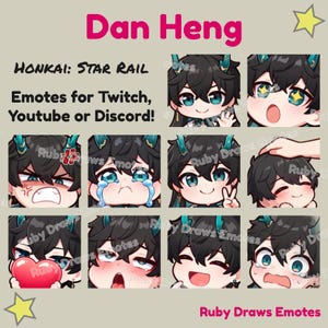 Dan Heng Honkai Star Rail Chibi style Emotes per Twitch, Youtube, Discord / Pronti all'uso per lo streaming digitale Download