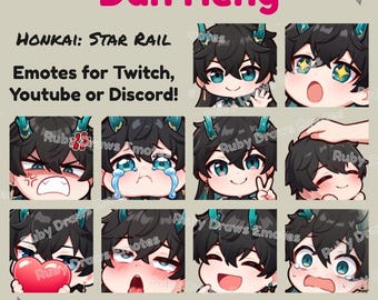 Dan Heng Honkai Star Rail Chibi style Emotes for Twitch, Youtube, Discord | Ready to use for Streaming Digital Download