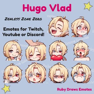 Hugo Vlad Zenless Zone Zero-emotes in chibi-stijl voor Twitch, Youtube en Discord | Klaar voor gebruik voor streaming digitale download