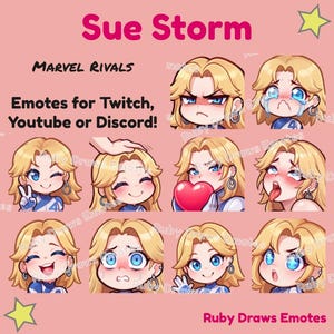 Sue Storm The Invisible Woman Marvel Rivals Emote in stile Chibi per Twitch, Youtube, Discord / Pronte all'uso per lo streaming Download digitale