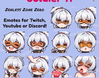 Soldier 11 Zenless Zone Zero Chibi style Emotes for Twitch, Youtube, Discord | Ready to use for Streaming Digital Download