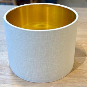 Luxury lampshade, cream linen exterior, gold metallic interior