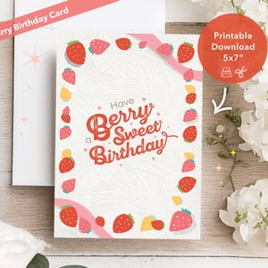 Cartão de Aniversário de Morango - Imprimível Faça Você Mesmo para Ela | Saudação Divertida e Festiva! | Aniversário Doce de Frutas Vermelhas