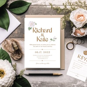 Timeless Flower Logo for Wedding Invitations - Customizable Design, Pre-Custom Made Logo, RSVP Card, Classic Style