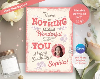 Personalized Birthday Card for Her | Custom Name & Photo | Editable and Printable | Sweet Quote | Girl&#39;s Birthday Surprise