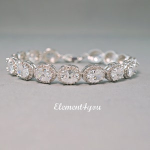 Bridal Bracelet | Cubic Zirconia Wedding Jewelry | CZ Oval Bridal Bracelet | Bridal Accessories | Wedding Gift for Bride