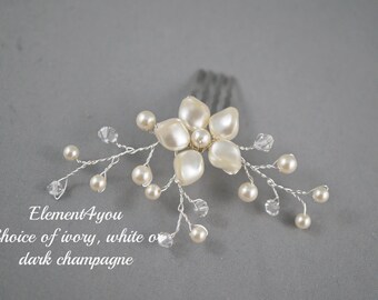 Swarovski Pearl Bridal Hair Comb | Floral Silver Hairpiece