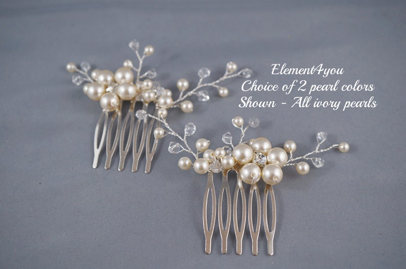 Bridal comb, Wedding hair comb, Set of 2, Ivory champagne pearls hair piece, Wedding hair accessories, Bridesmaid hair comb headpiece image 4