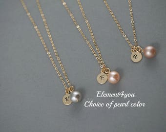 Hand-Stamped Initial Necklace | 14K Gold Filled, Swarovski Pearl Charm