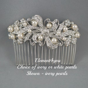 Rhinestone Bridal Comb | Crystal Bridal Hair Piece | Wedding Hair Comb with Ivory & White Pearls | Elegant Bridal Hair Accessory