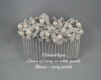 Rhinestone Bridal Hair Comb | Ivory & White Pearl Wedding Piece