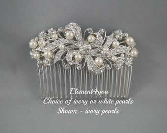 RHINESTONE BRIDAL COMB Hair accessories, Bridal Hair Piece Comb, Bridal Comb Crystal, Wedding Hair Comb Ivory White Wedding Accessory