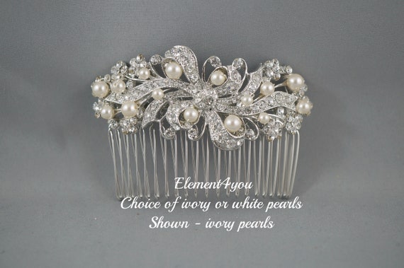 Rhinestone Bridal Hair Comb | Ivory & White Pearl Wedding Piece