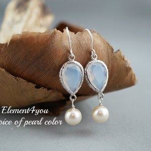 SPRING Fall Cubic Zirconia Crystal earrings white opal Ivory pearls Teardrop Silver Bridesmaid gift Bridal party wedding jewelry Teardrop image 2