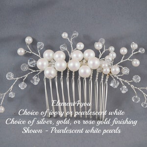 Bridal comb, Ivory pearls hair piece, Wedding hair accessories, White pearls comb, Flower hair vines, Silver or gold wire comb, Gift Bride image 1