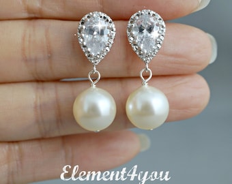 Swarovski Pearl Bridal Earrings | Cubic Zirconia, Sterling Silver Post