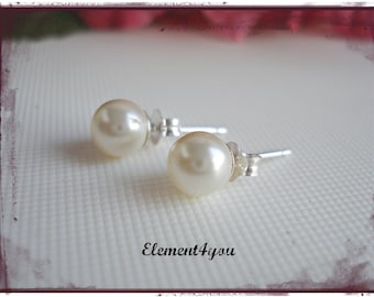 BRIDESMAID EARRINGS - Size 8mm Pearl Studs Swarovski Cream White Ivory Sterling Silver Bridesmaid gift Bridal Party Wedding Jewelry