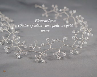 Crystals hair vines, Delicate hair vines, Bridal braiding hair style vines, Bridal hair accessories, Silver rose gold wire, champagne