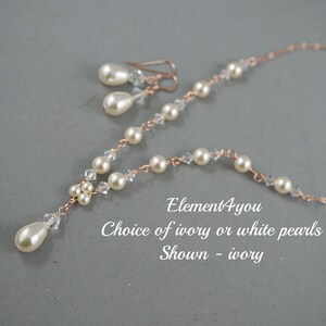 Wedding Jewelry Set | Necklace Earrings | Bridal Jewelry | 14k Rose Gold Filled | Y Necklace with Pearls & Crystals |Bridesmaid Gift for Her
