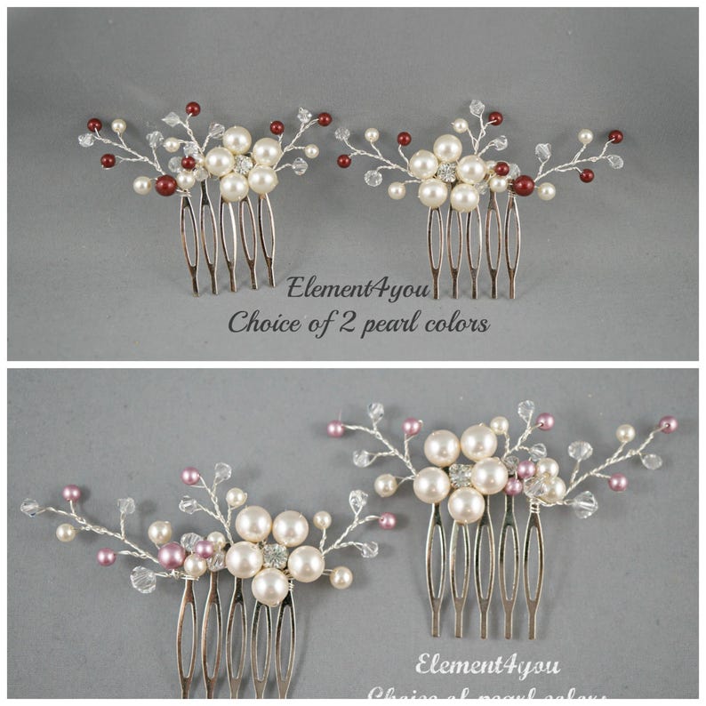 Bridal comb, Wedding hair comb, Set of 2, Ivory champagne pearls hair piece, Wedding hair accessories, Bridesmaid hair comb headpiece image 2