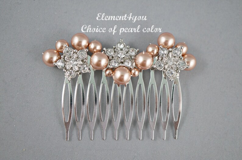 Bridal Pearl Wedding Comb Accessories Swarovski pearls Flower Rhinestone Clusters Ivory Silver Gold Fascinator Headpiece Bride hair piece image 5
