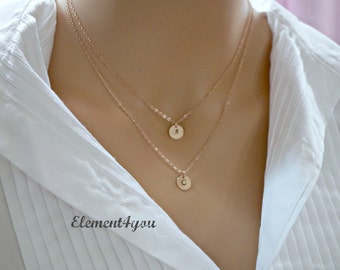 DOUBLE Strand Necklace Rose Gold 2 Initials Necklaces Mother Daughter day gift Two Initial Charms Monogram Delicate Layered Necklace