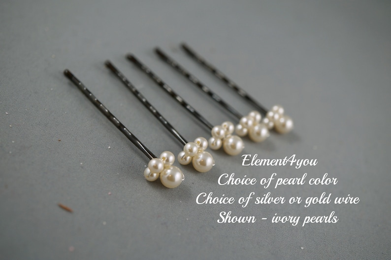 Set of 5 wedding clip Ivory bridal hair pin Bobby pins Crystal pearls wedding accessories Flower girl Bridal party gift hairdo Beaded image 1