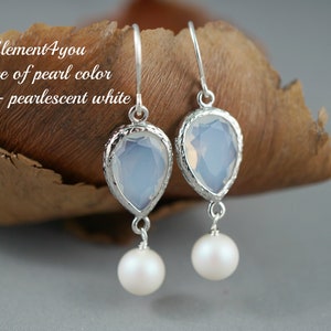 SPRING Fall Cubic Zirconia Crystal earrings white opal Ivory pearls Teardrop Silver Bridesmaid gift Bridal party wedding jewelry Teardrop image 1