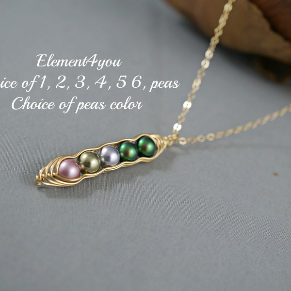 1 2 3 4 5 6 PEAS in a pod necklace, Swarovski pearls, Pendant drop, Wire wrapping, Gold chain, Bridesmaid gift, Sweet pea necklace Jewelry