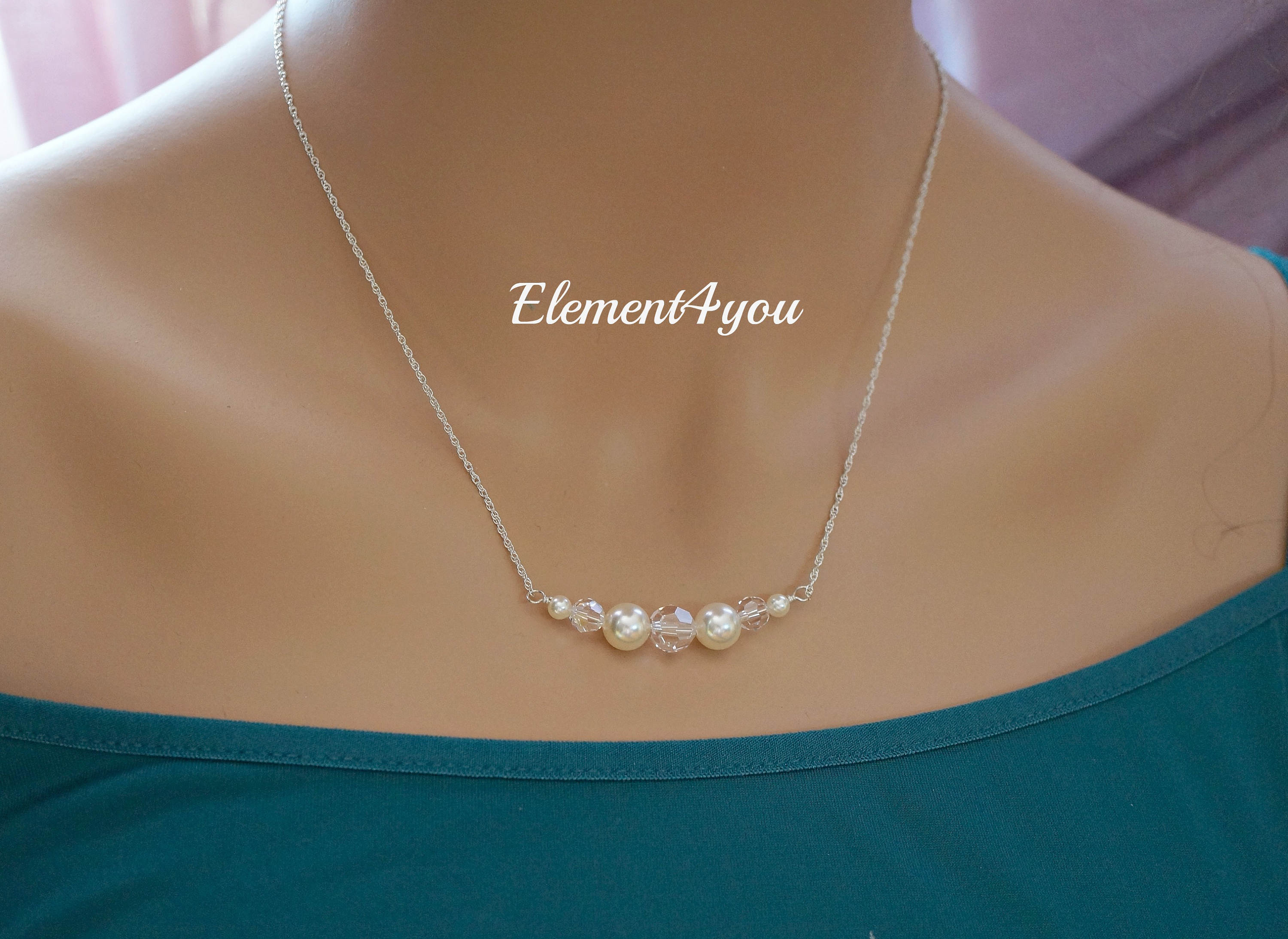 Sterling silver necklace Bridesmaid necklace Ivory crystal Etsy