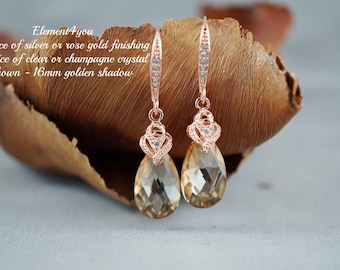 Swarovski Teardrop Earrings | Bridal Champagne Teardrop Clear Crystal Jewelry | Bridesmaid Bride Shower Wedding Gift | Dangle Earrings